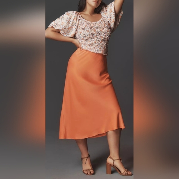 DOLAN Anthropologie Off-Shoulder Puff Sleeve Textured Top, Orange Pattern, XL - Picture 7 of 13